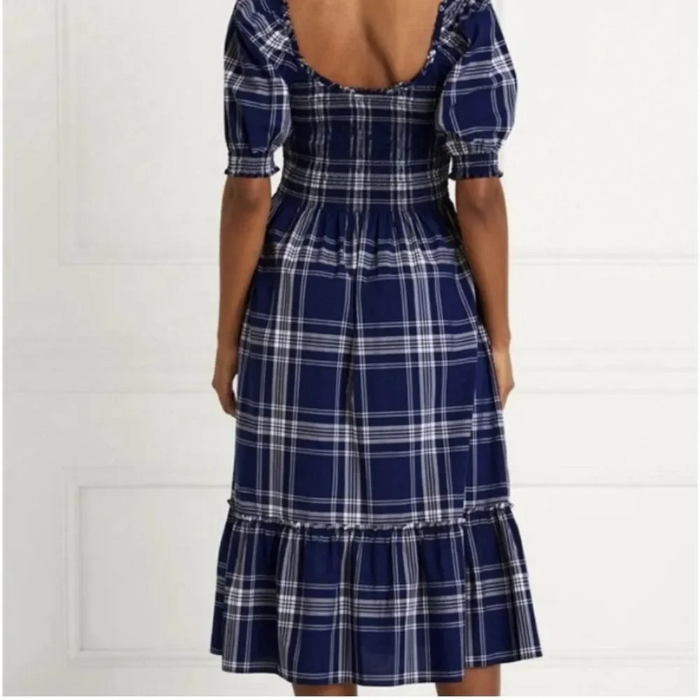Hill House Home Louisa Nap Dress Navy Spring Plaid Tartan Smocked Sz M.MSRP $179 - Picture 9 of 11